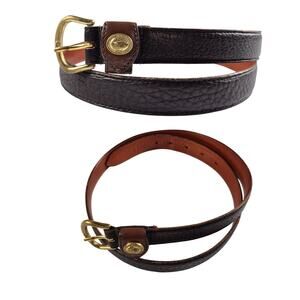 Dooney & Bourke   Brown Pebble Leather Brass Buckle Vintage USA Belt L 34 - 36